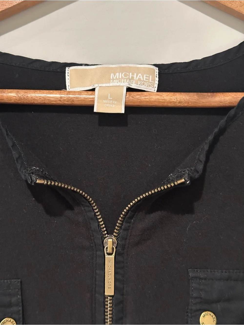 Michael Kors Black Short Sleeve Zipfront Pocket Tee